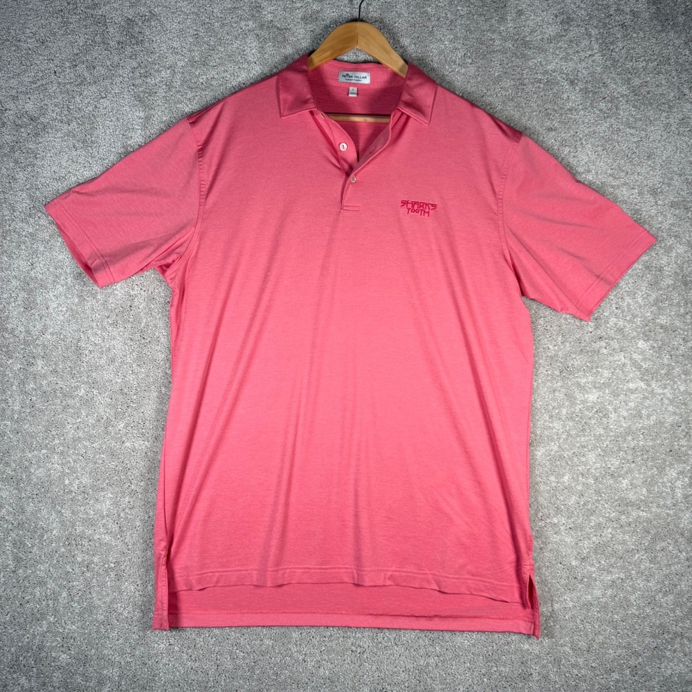 Peter Millar Summer Comfort Men's Large Red Pink Polo Shirt Sharks Tooth‎ Golf